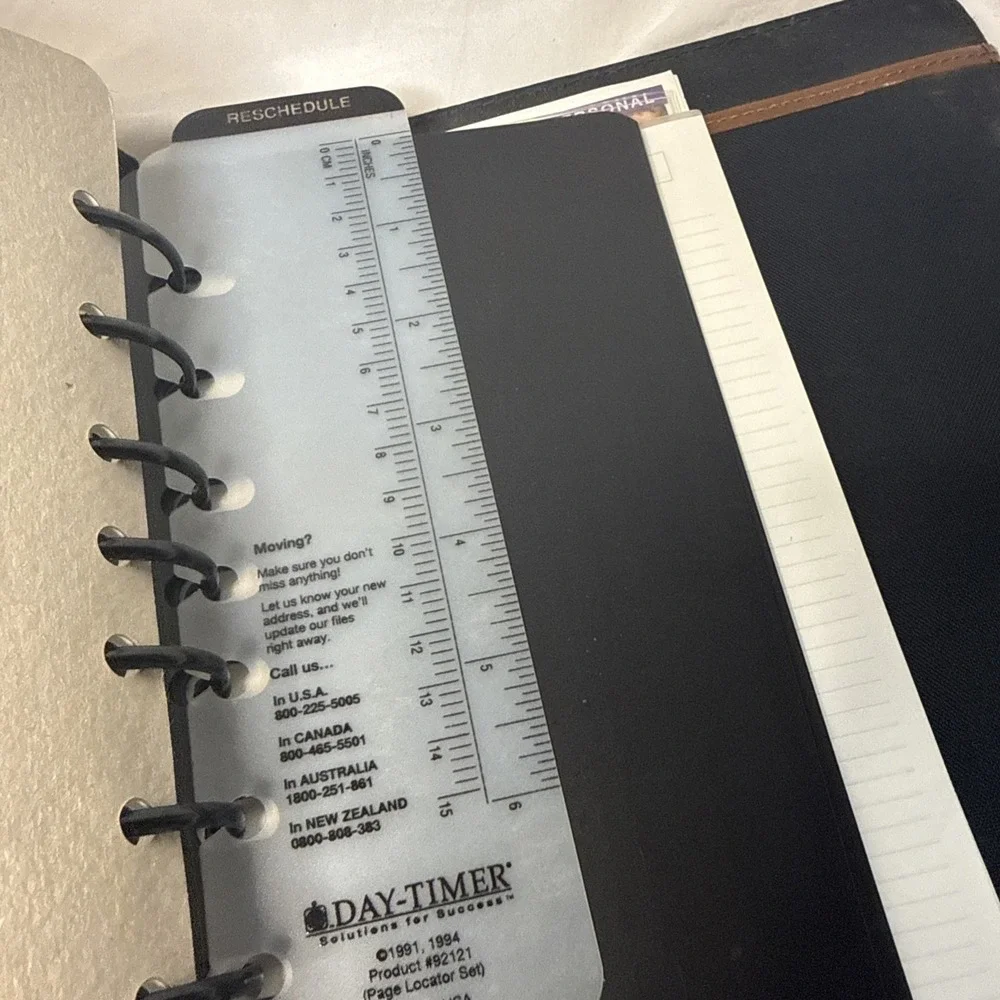 VTG 90's Day-Timer Camel Tan Leather Binder Planner Inserts Stickers Labels 9.5